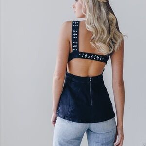 Free People Black Studded Open Back Tank Top